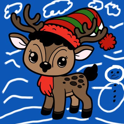 christmas reindeer with santa hat