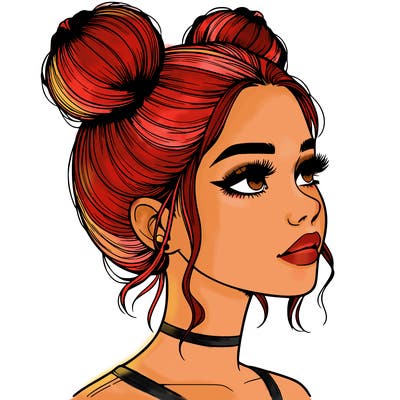 realistic girl with buns on the top of her head