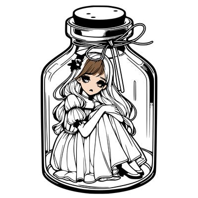 beautiful realistic girl trapped in bottle