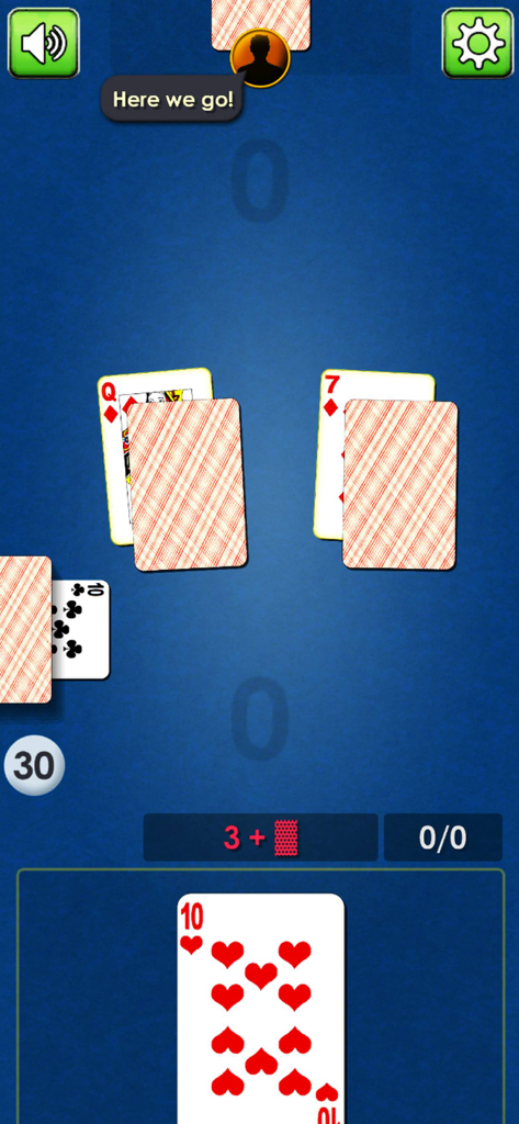 BURA: Classic Card Game - Pantalla de juego del juego de cartas Bura mostrando cartas jugadas sobre un fondo azul