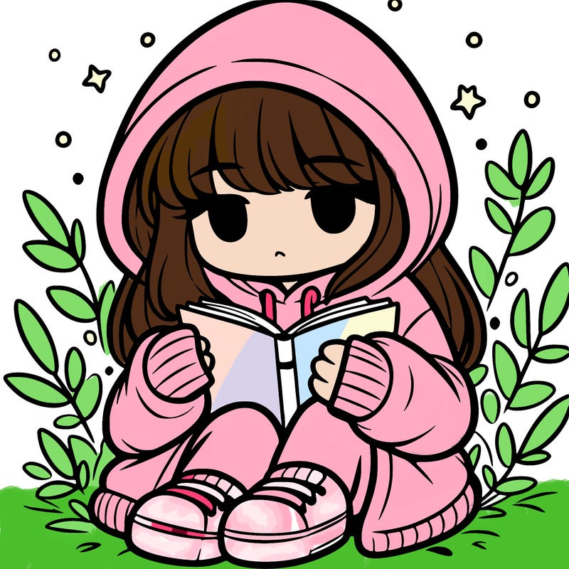 girl in oversized hoodie reading a book
