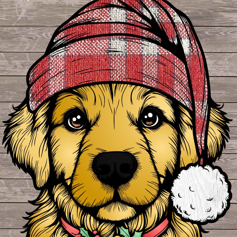 realistic dog with a christmas hat