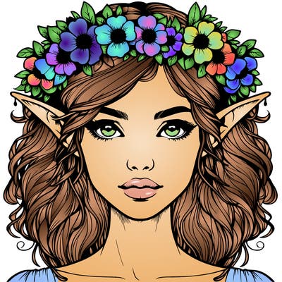realistic female elf with flower crown