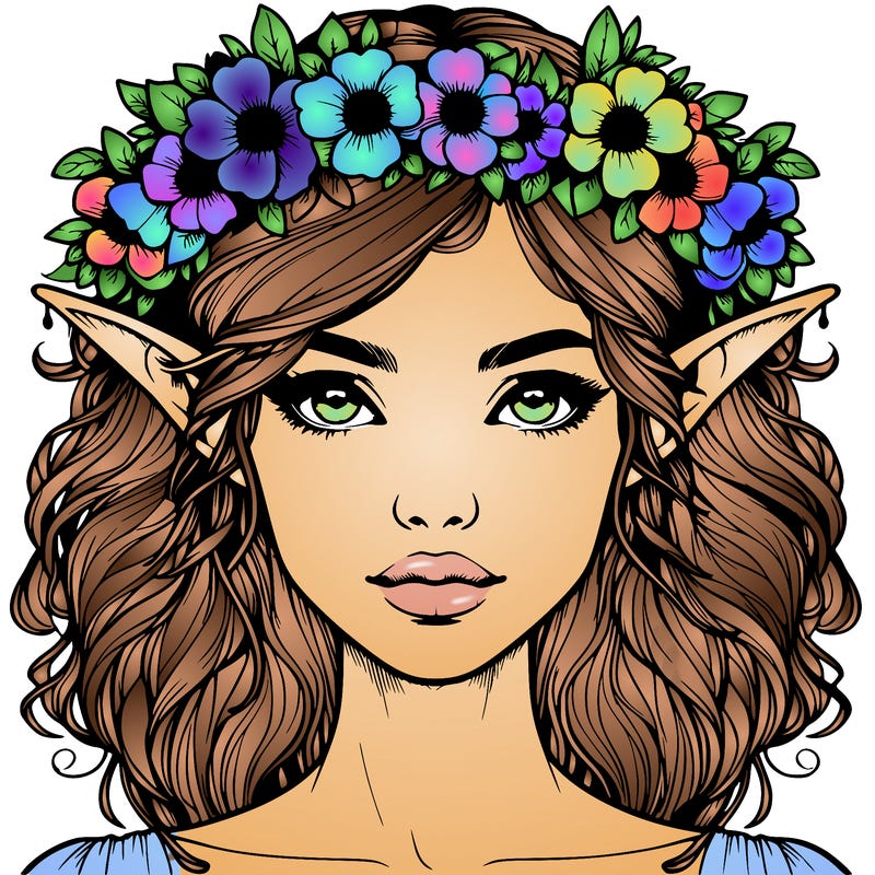realistic female elf with flower crown