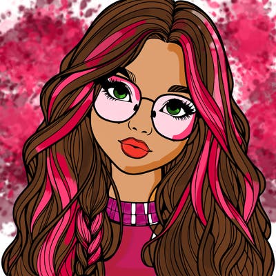 girl with long hair and freckles and glasses realistic