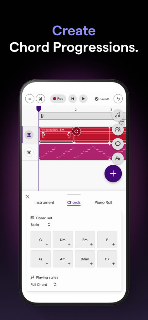 A mobile interface for creating music chord progressions in the Soundtrap app
