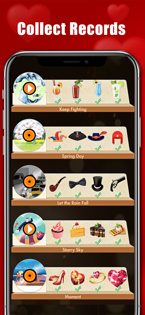 Una schermata di raccolta nel gioco di carte Hearts che mostra vari record sbloccabili e icone di trofei a tema in diverse categorie