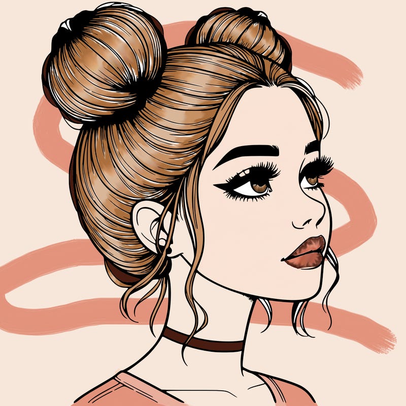 realistic girl with buns on the top of her head