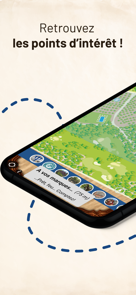 Club Med Play - A smartphone showing the Club Med Play app interface with an interactive resort map and a distance-based treasure hunt challenge.