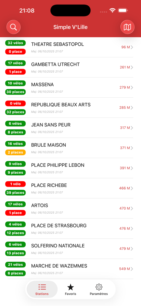 Disponibilité en temps réel des vélos et des espaces de stationnement pour les stations V'Lille à Lille