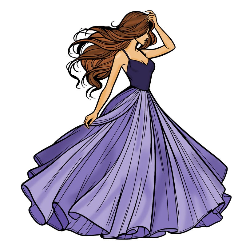 realistic woman with dress flowing in the wind