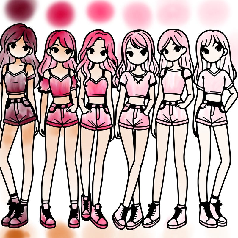 a group of girls wearing crop tops and shorts