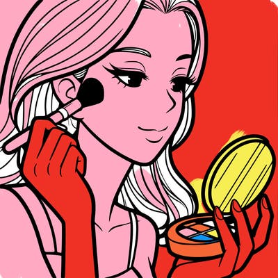 little girl putting on makeup