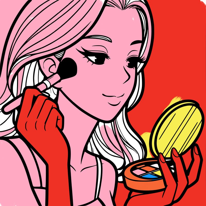 little girl putting on makeup