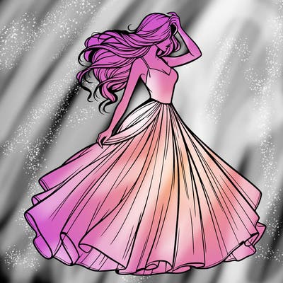 realistic woman with dress flowing in the wind