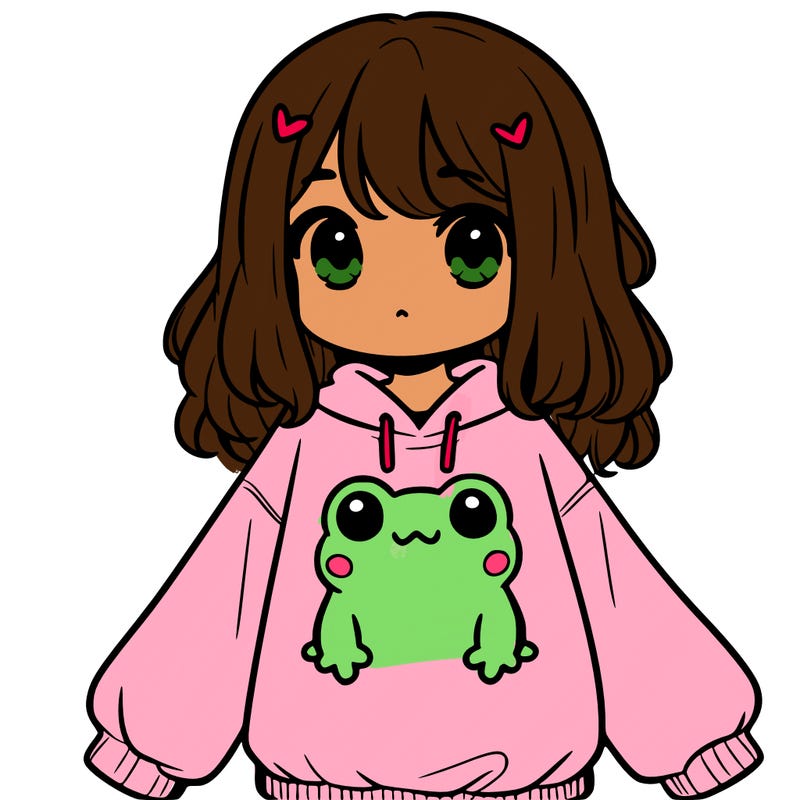 girl wearing frogging sweatshirt