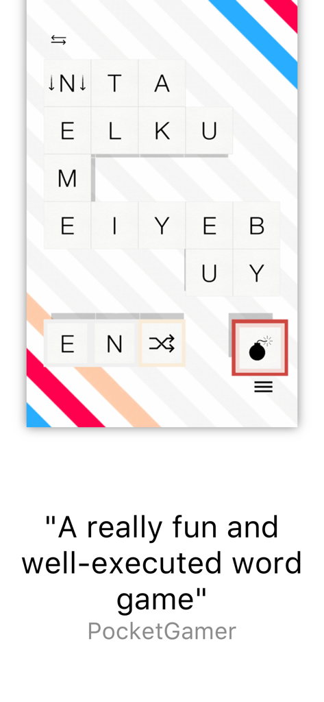 Word Forward - Word Forward puzzle game grid with a positive review quote from PocketGamer