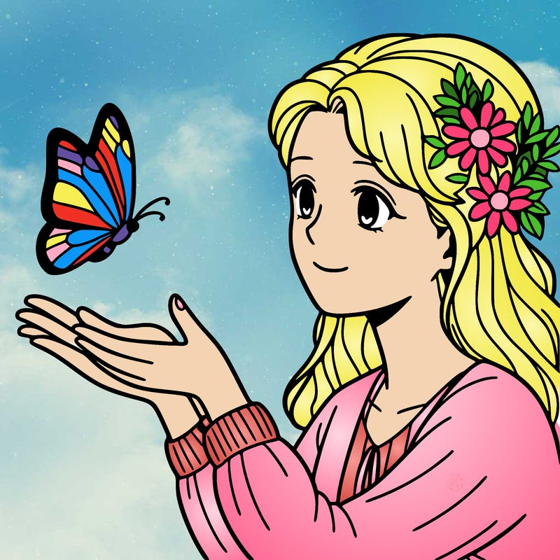 woman playing with butterfly