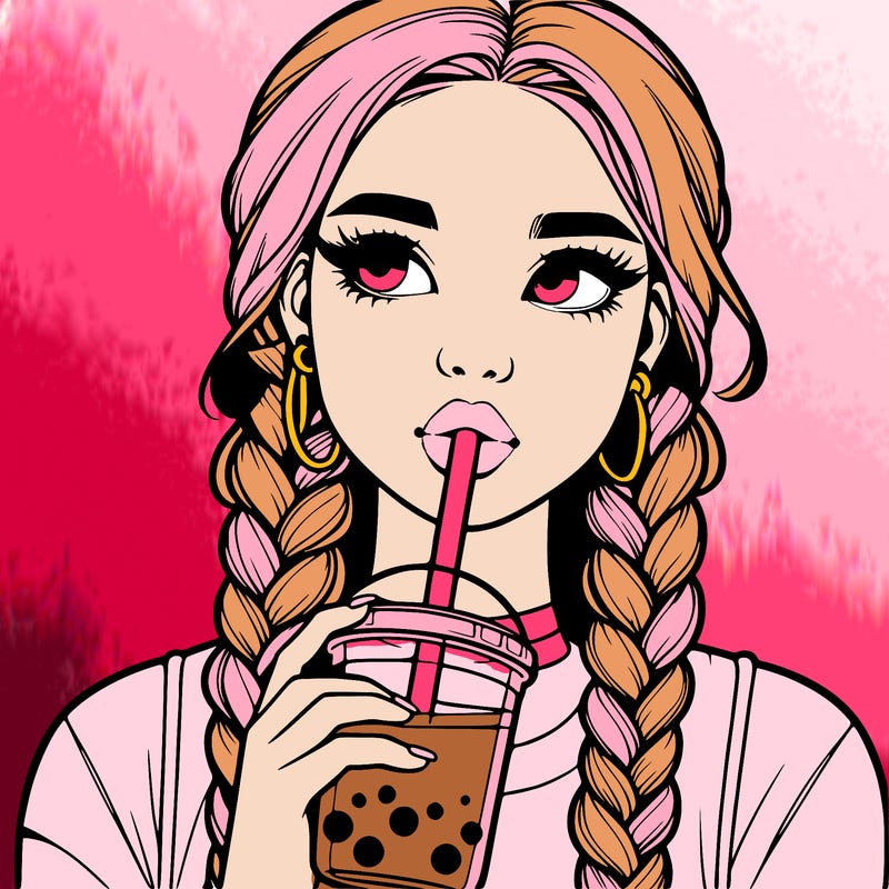 realistic girl with braided hair drinking boba
