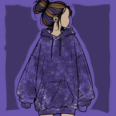 realistic girl with a oversized sweatshirt on and a bun