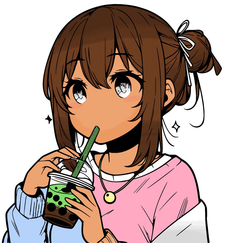 manga character drinking boba