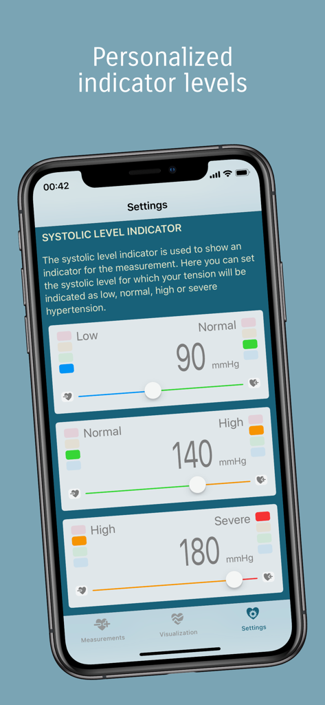 Tension Diary - Pantalla de configuración de la aplicación Diario de Tensión para indicadores de nivel de presión arterial sistólica personalizados