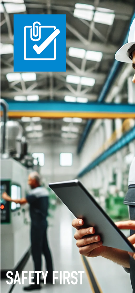 Safety Inspector - A safety professional using a tablet for a workplace inspection in a manufacturing facility