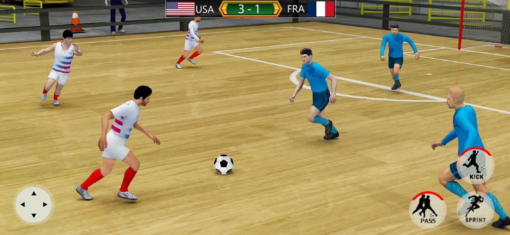 Un partido entre EE.UU. y Francia en el juego móvil Fútbol Sala Indoor 2k26