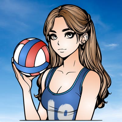realistic girl  with volleyball