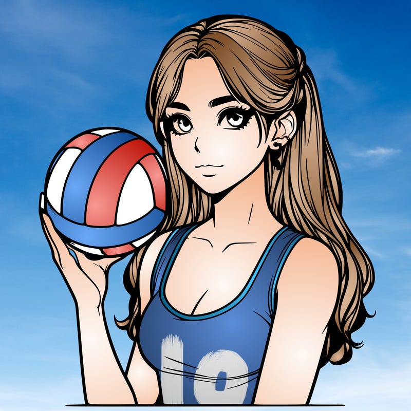 realistic girl  with volleyball