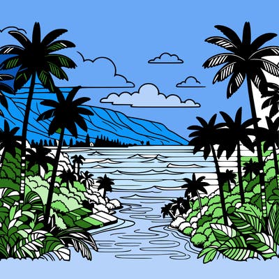 view of the ocean in hawaii lots of palm trees and beautiful view