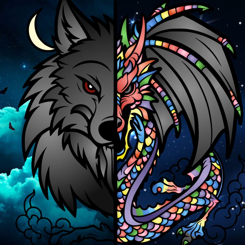 wolf split with a dragon