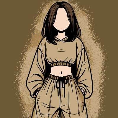 realistic girl faceless with baggy pants and a crop top