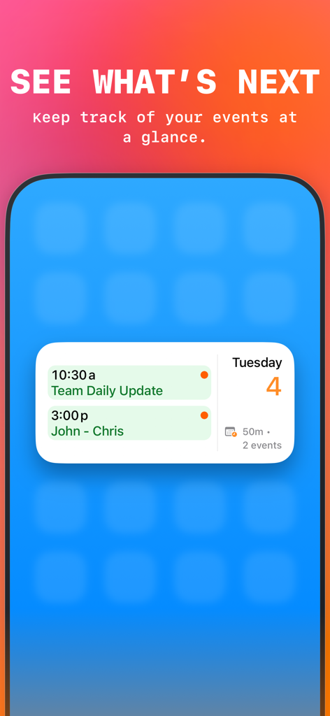 Today Planned Kalender App Widget, das den täglichen Veranstaltungsplan auf dem iPhone-Startbildschirm anzeigt