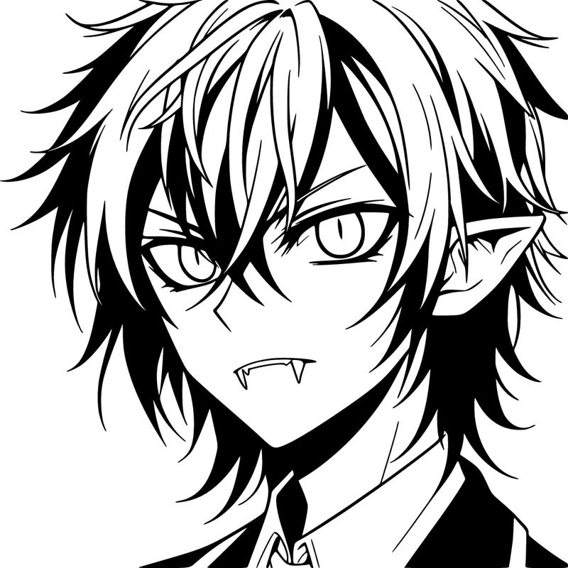 evil anime vampire boy with white pupils