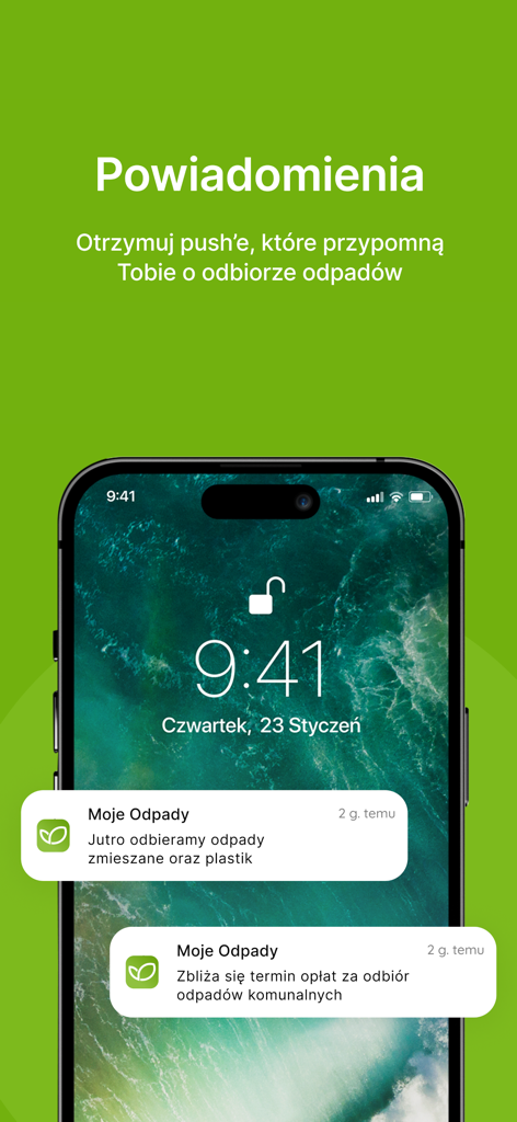 Waste collection schedule - Smartphone lock screen displaying push notifications for waste collection reminders
