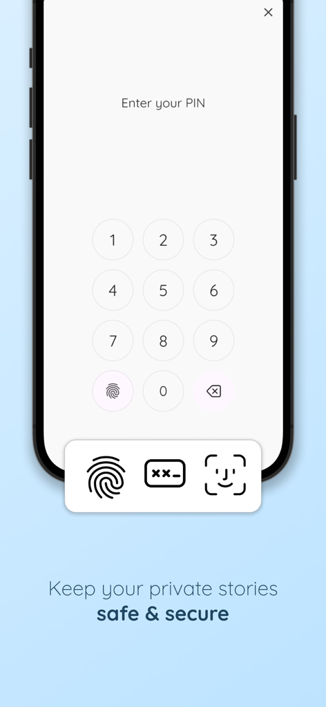 StoryPad: My Diary Journal - StoryPad diary app security screen with PIN entry and biometric lock options