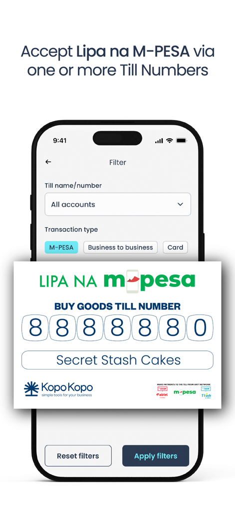 Kopo Kopo app screen showing a Lipa na M-PESA business till number