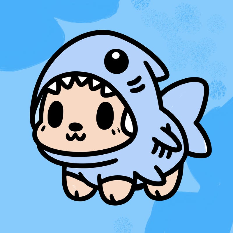 cute dog wearing a shark costume