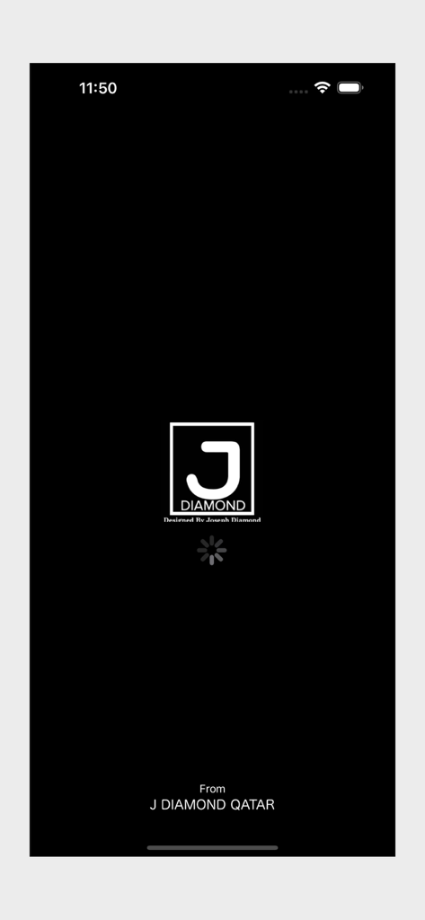 J Diamond Q - Schermata di avvio dell'app retail J Diamond Q per prodotti essenziali da uomo