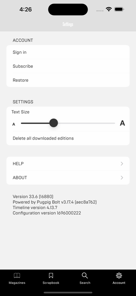 Settings and account management screen for the WIRED Magazine UK mobile app.