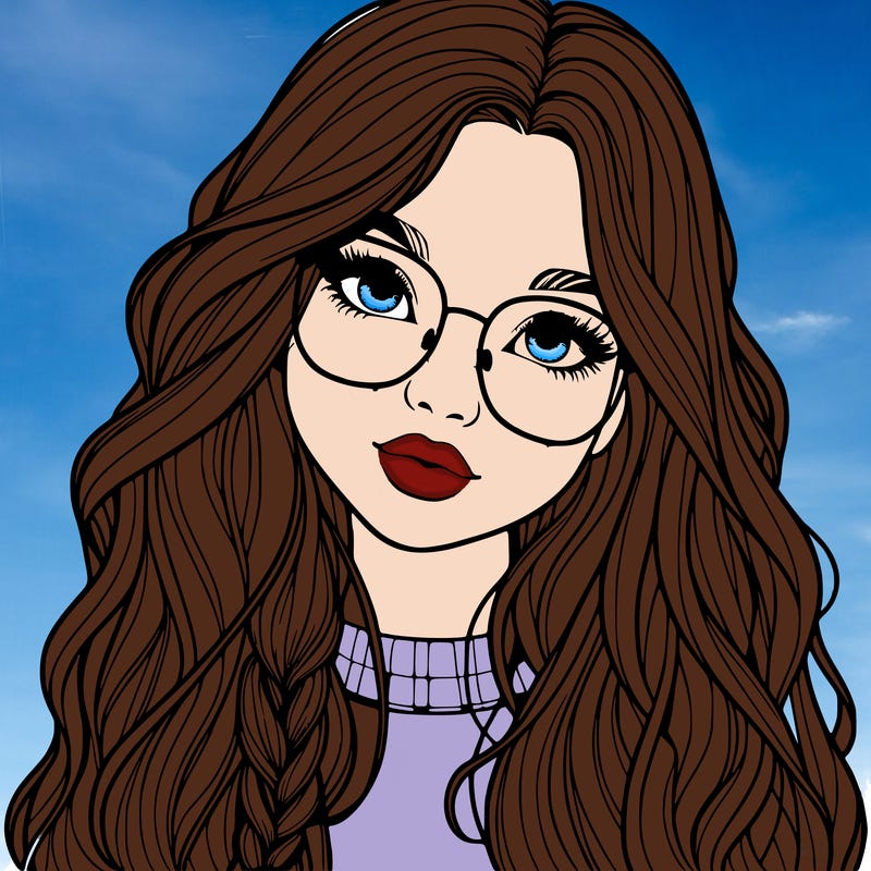 girl with long hair and freckles and glasses realistic