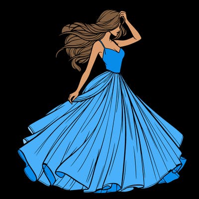 realistic woman with dress flowing in the wind