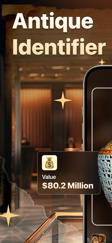 Relic Snap: Antique Identifier - Relic Snap app screen showing a scanned antique worth millions of dollars