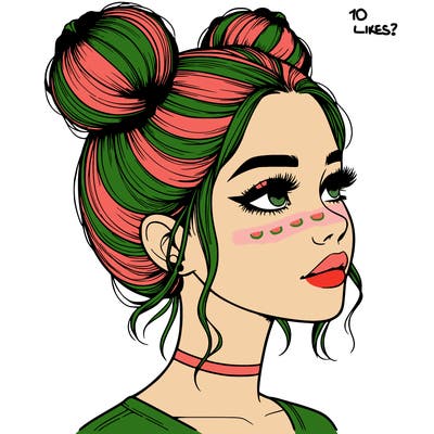 realistic girl with buns on the top of her head