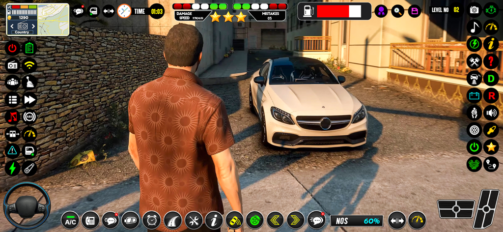 Urban Hard Park & Keep in Rule - Captura de pantalla del juego Urban Hard Park mostrando un coche de lujo blanco y un personaje en un entorno urbano 3D