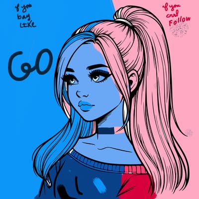 realistic girl with a high ponytail