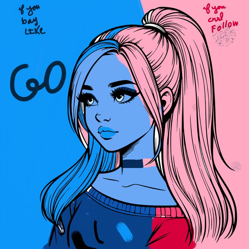 realistic girl with a high ponytail