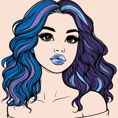 realistic girl with wavy hair and lips