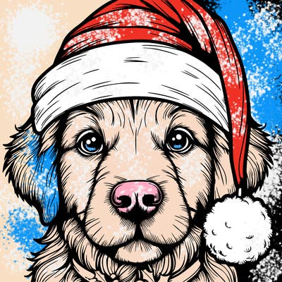 realistic dog with a christmas hat